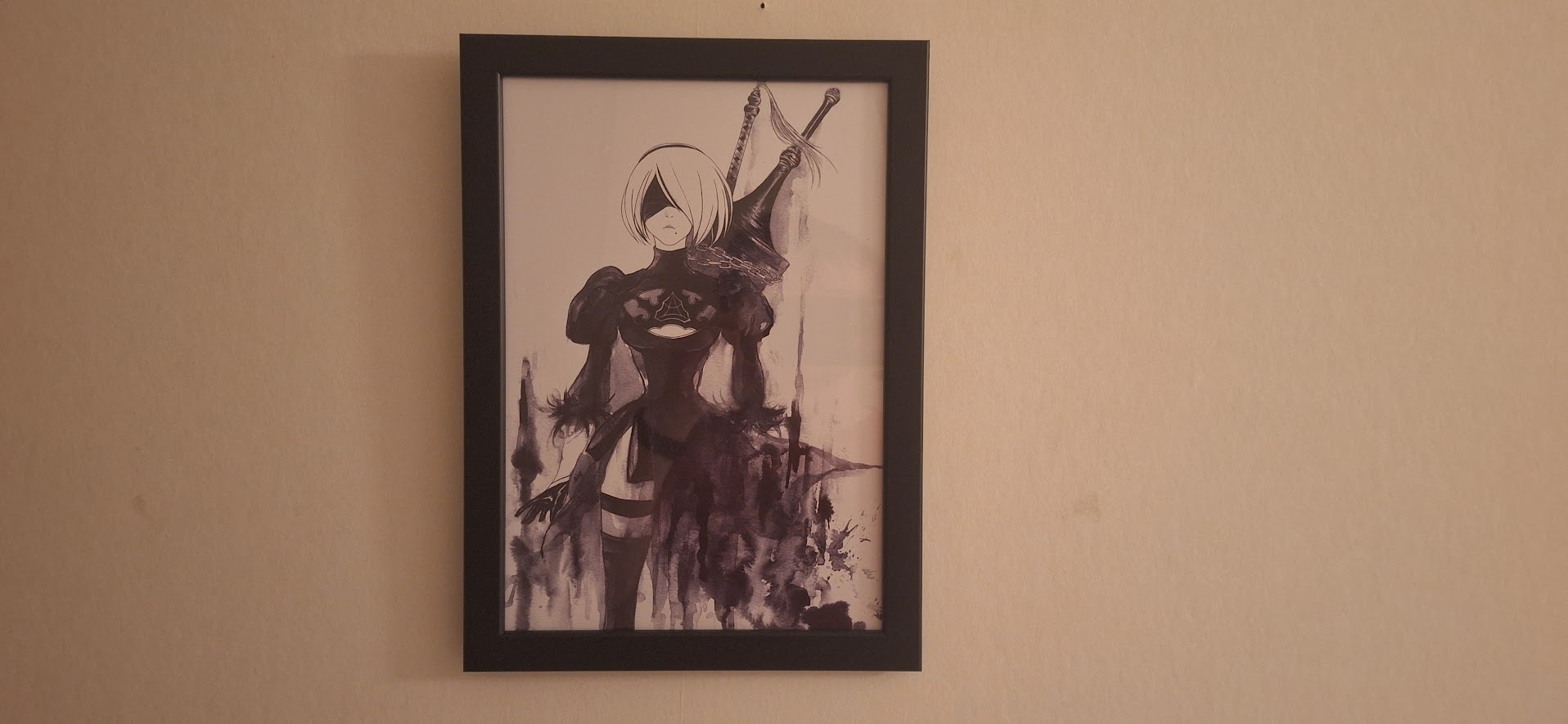 A black and white painting of 2B from Nier:
Automata